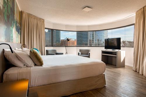 蒙得维的亚帕拉迪亚姆商务酒店的酒店客房设有一张大床和一台电视。