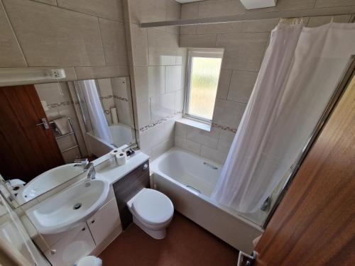 Saint Peter Port农庄酒店的一间带水槽、卫生间和淋浴的浴室