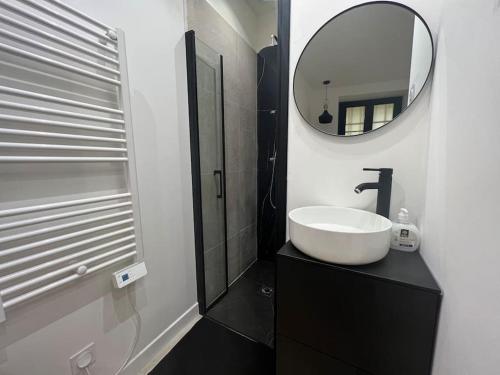 尼斯Place Massena, superbe appartement neuf.的浴室设有白色水槽和镜子