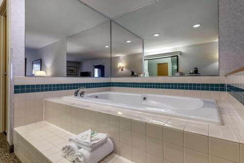 奥罗拉丹佛机场休闲公园品质套房酒店的带浴缸和镜子的大浴室