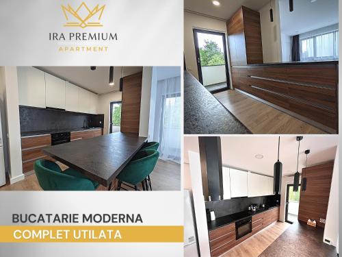 克卢日-纳波卡Ira Premium Apartment Cluj的一张带桌椅的会议室照片的拼图