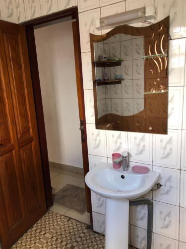 雅温得Grand Appartement à essos mobile的浴室设有白色水槽和镜子