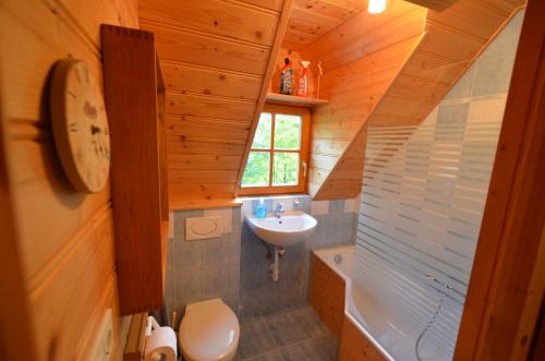 Jaroslavické PasekyMeadow Ranch Holiday Home的小屋内的浴室设有盥洗盆和卫生间