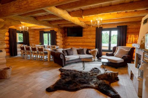IzvoareHarghita Log Houses的客厅配有沙发和桌子