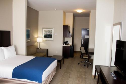 塞克斯顿塞克斯顿智选假日套房酒店的配有一张床和一张书桌的酒店客房