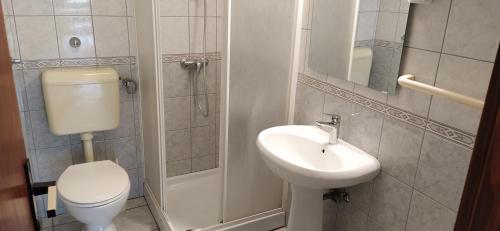 帕格Apartments Pavicic Marija的一间带卫生间和水槽的小浴室