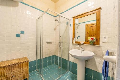 沙拉Razzett ta' Leli Holiday Home的一间带水槽和淋浴的浴室