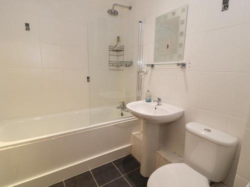 波特马多克Whistle Stop Apartment的白色的浴室设有卫生间和水槽。