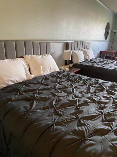 怀特霍斯Elite Hotel "Downtown Center" " Ski & Northern light Tour"的一间卧室配有一张大床和床套