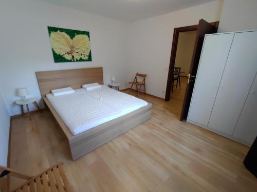 SementinaAppartamento vacanza a Sementina的一间卧室配有一张床,铺有木地板