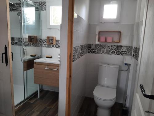 穆耶龙·勒卡普蒂夫Le Clos Sainte Lea的一间带卫生间和水槽的小浴室