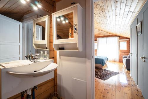 卡拉维塔Luxury Chalet Vila on Mountain Top with great view的一间带水槽和镜子的浴室