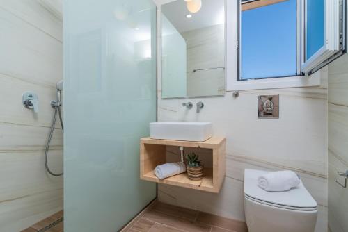 普莱诺斯Spartakos Luxury Villa 3的一间带卫生间、水槽和镜子的浴室