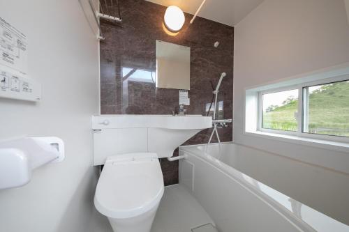 KamegawaGRAND VERDE RESORT的一间带卫生间、水槽和窗户的浴室