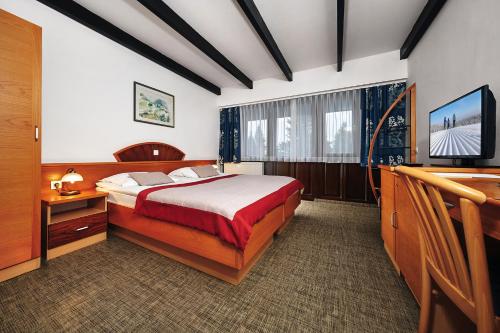 兹雷切Hotel Brinje的酒店客房,配有床和电视