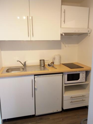 特雷沃 - 特雷吉涅克Kerbugalic GR34的厨房配有白色橱柜、水槽和微波炉
