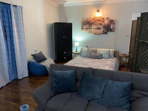 AugierArcadia Studio Apartment的客厅配有沙发和1张床