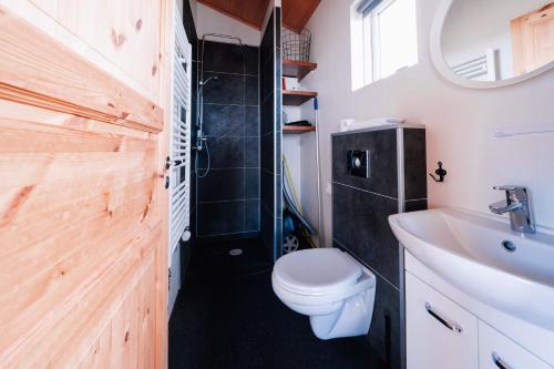 雷克霍特Blue View Cabin 5B With private hot tub的一间带卫生间和水槽的小浴室