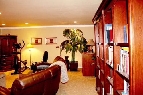 英格尔伍德Shared Home的客厅配有真皮沙发和植物