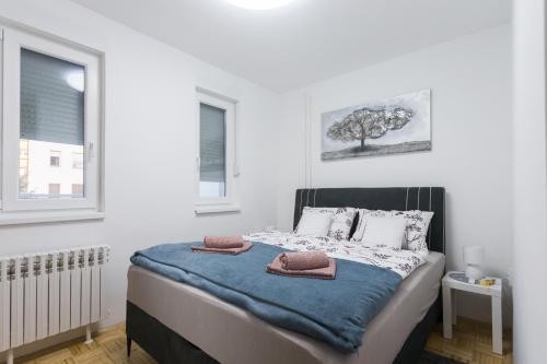 奥西耶克Apartman Lariva的一间卧室配有一张带两个枕头的床
