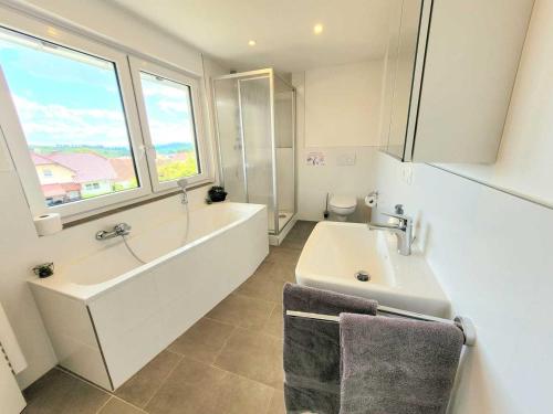 GedernCozy & Modern 4 Room Flat near Hanau的带浴缸、水槽和浴缸的浴室