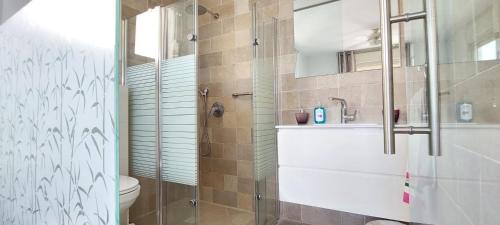 阿什杜德Sitrin apartment Leonardo Hotel Area Ashdod的带淋浴、盥洗盆和卫生间的浴室