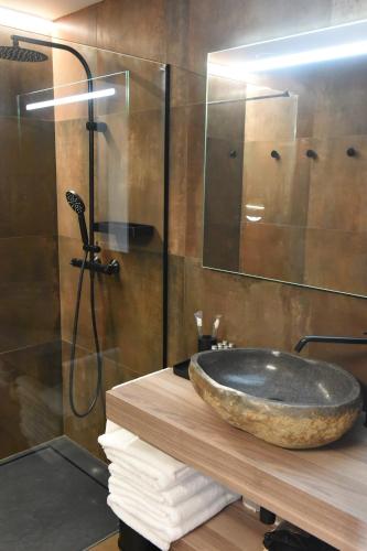 莱塞斯卡尔德-恩戈尔达Era del Rafel的一间带石质水槽和淋浴的浴室