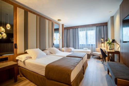 格拉纳达格拉纳达中心酒店的酒店客房设有一张大床和一间客厅。
