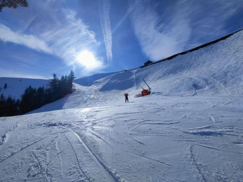 BoutxLogement 6 pers au cœur des montagnes pyrénéennes的一个人在雪覆盖的斜坡上滑雪