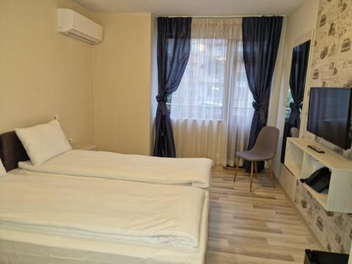 索非亚Hotel Leda的酒店客房设有两张床和电视。