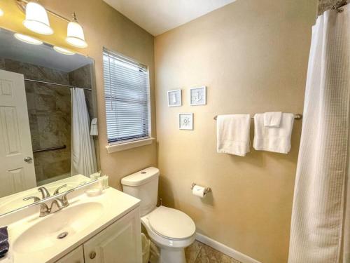 新布朗费尔斯Comal River Condo 375的一间带卫生间、水槽和镜子的浴室