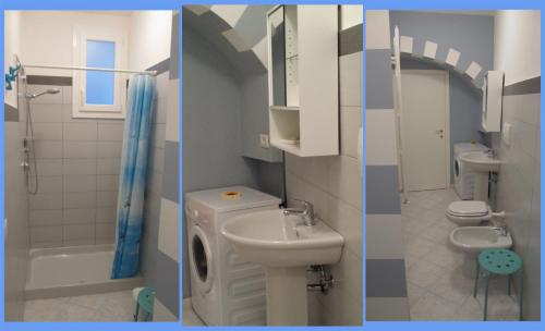 OrtonovoCasa Romantica Tra Liguria e Toscana的浴室设有水槽和卫生间,两幅图片