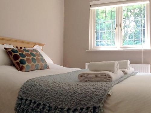 Holton花园小屋住宿加早餐旅馆的一间卧室配有一张带毯子的床和窗户