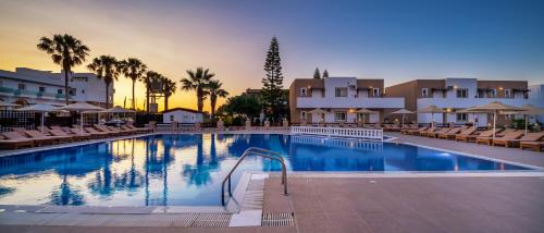 蒂加基盖亚村酒店的一个带椅子和棕榈树的大型游泳池