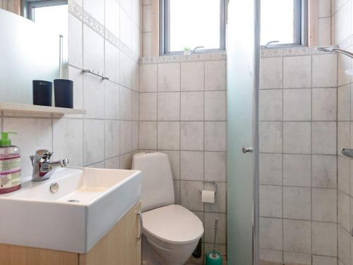 齐斯泰兹Holiday home Thisted XLIX的浴室配有卫生间、盥洗盆和淋浴。