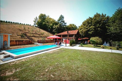 巴尼亚卢卡Villa FORESTA的庭院中带游泳池的房子