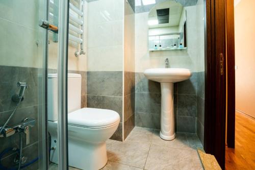巴库Просторная квартира Баку的一间带卫生间和水槽的浴室