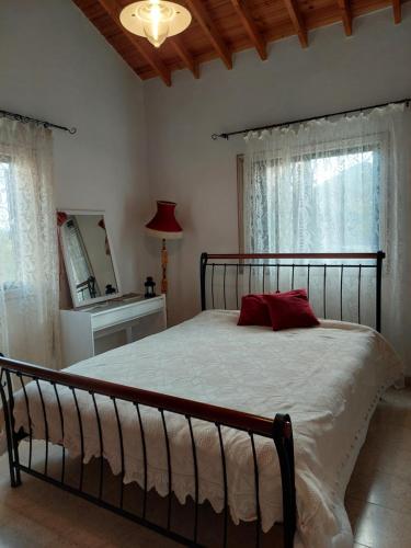 阿格罗斯Veranda的一间卧室配有一张红色枕头的床