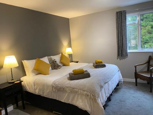 斯佩河畔格兰敦Ardenbeg的一间卧室配有一张带黄色枕头的大床