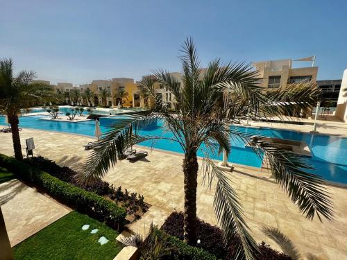 赫尔格达Mangarovy El Gouna的享有游泳池的顶部景色,游泳池拥有棕榈树