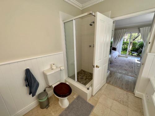 开普敦Constantiaberg Eco-Villa的一间带卫生间和玻璃淋浴间的浴室