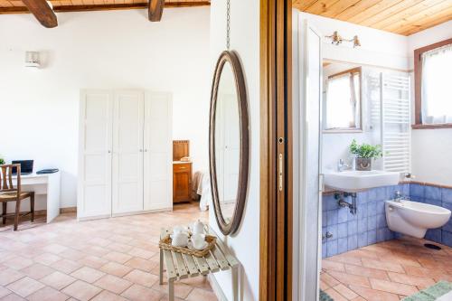 奥尔贝泰洛Agriturismo Fontetrilla的一间带水槽和镜子的浴室