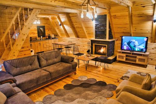 里泽Tenta bungalov的小屋内的客厅配有沙发和电视