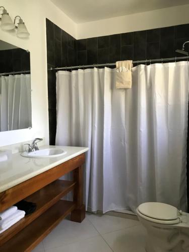 尼格瑞尔Sommerville Resorts的带淋浴帘和卫生间的浴室