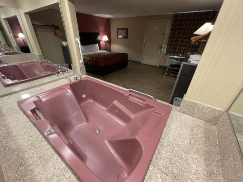 东哈特福德Economy Inn的在酒店客房内的粉红色浴缸