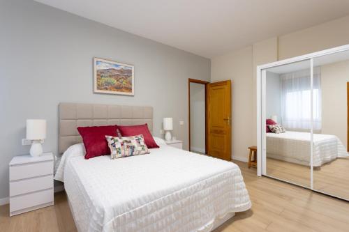 圭马尔港Home2Book Charming Apartment Puertito de Güímar的卧室配有一张白色大床和镜子