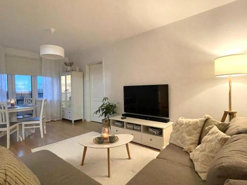 哈普萨卢Keskuse apartment with a balcony的带沙发和平面电视的客厅
