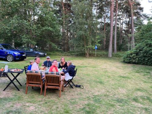 LjunghusenLjunghusen Holiday Inn Cottage的坐在院子里桌子上的一群人