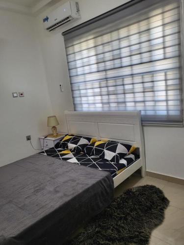 阿克拉SUCCESS ROOM Ensuit - East Legon, Adjiringanor的卧室设有黑白床和窗户。