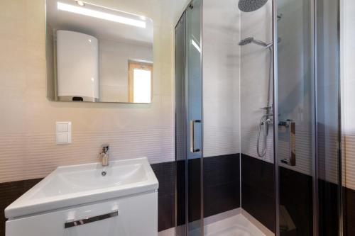 斯扎法拉瑞TATRAHOLIDAY- Domek na wierchu的一间带水槽和淋浴的浴室
